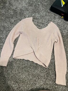 Poof Apparel Blush Pink Twist-Front Sweater